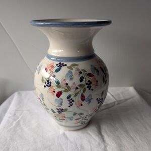 Handmade Pottery Ceramic Mulitcolor Floral Vase Signed